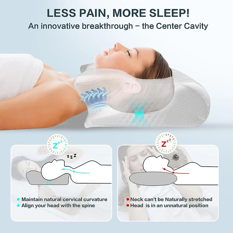 Memory Foam Cervical Pillow - 2-in-1 Ergonomic Contour Orthopedic Pillow for Neck Pain Relief