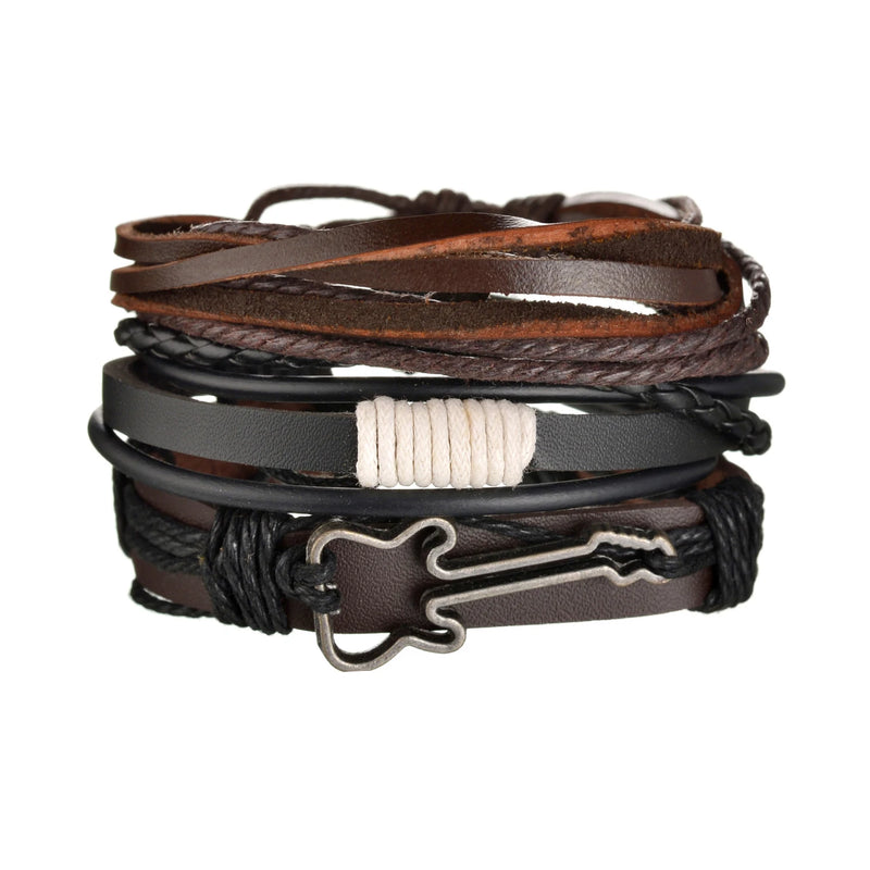Braided Leather Wrap Bracelet for Men – Vintage Beaded Tribal Wristband with Charms