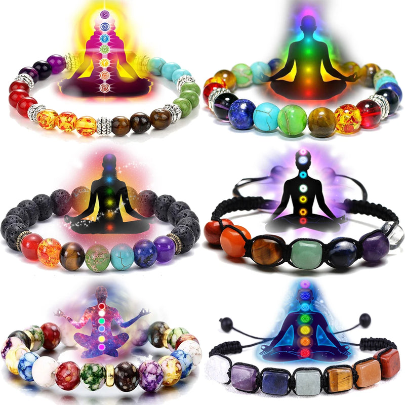Classic 7 Chakra Energy Bracelet – Natural Volcanic Stone Yoga Meditation Jewelry