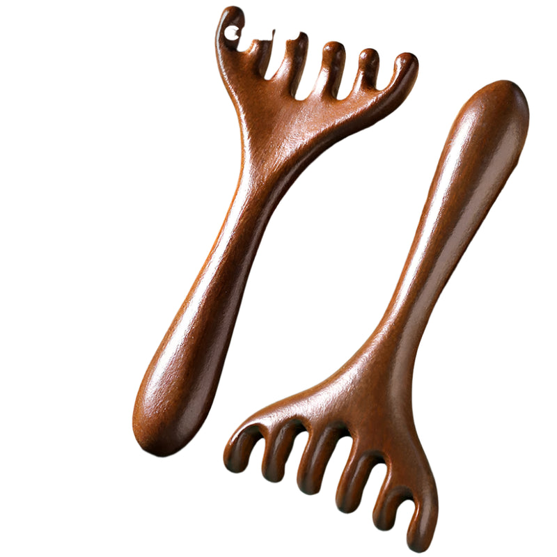 Six-Claw Wooden Head Massage Comb – Natural Sandalwood Gua Sha Tool for Scalp & Body Relaxation