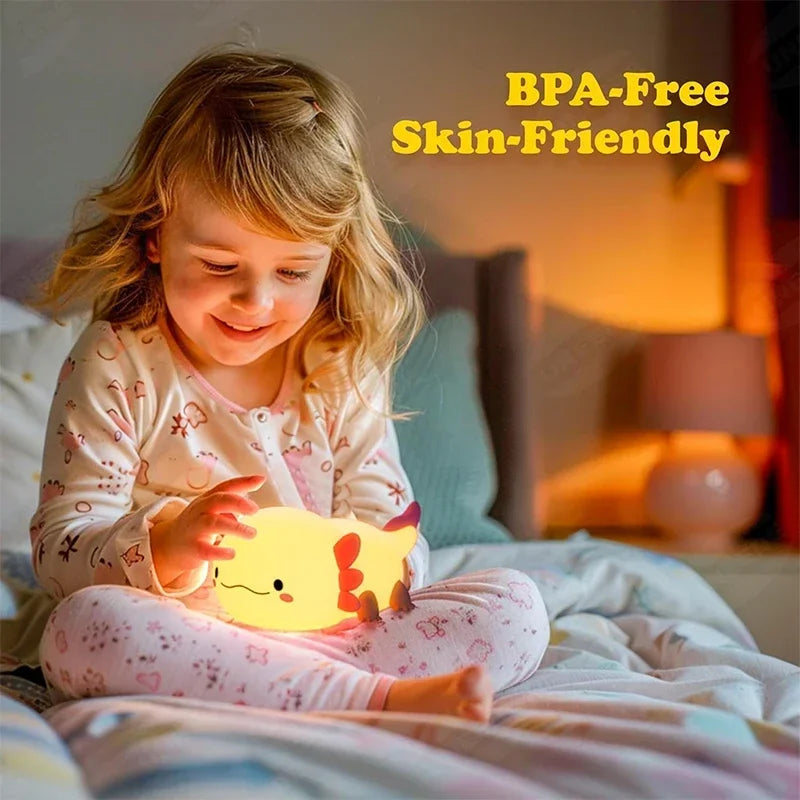 Cute Axolotl Silicone Night Light – Touch-Control Rechargeable Lamp for Kids & Nursery