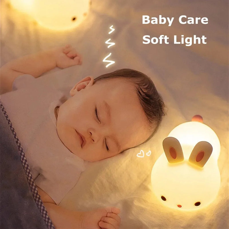 Rabbit night light – touch sensor RGB LED bunny lamp, USB rechargeable silicone nightlight