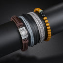 Braided Leather Wrap Bracelet for Men – Vintage Beaded Tribal Wristband with Charms