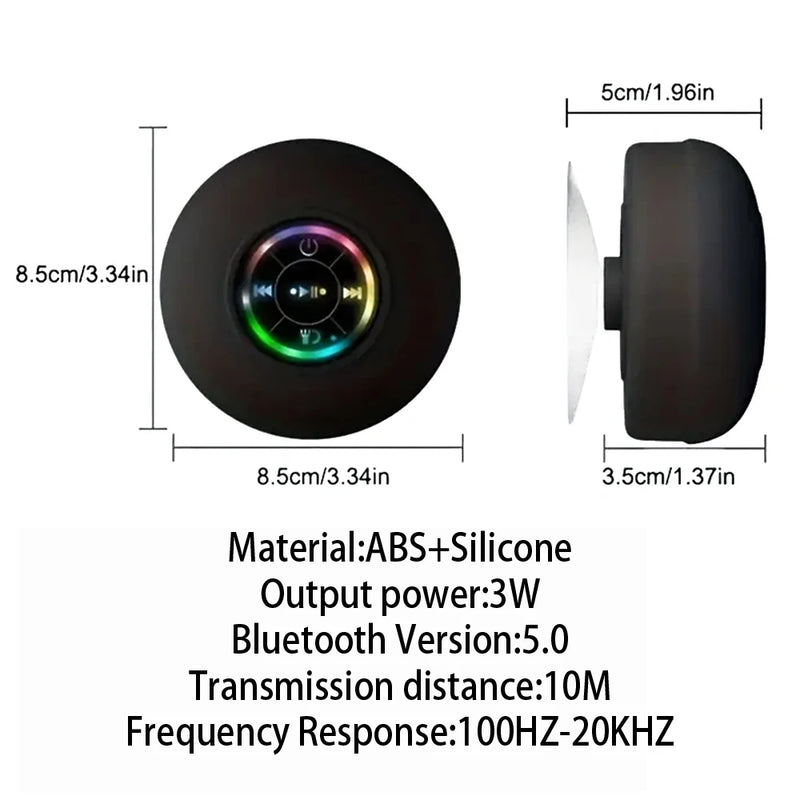 Waterproof Bluetooth Shower Speaker With LED Lights And Suction Cup