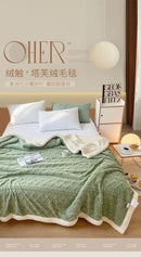 Solid Colour Thickened Double-Sided Lamb Fleece and Tafu Fleece Jacquard Blanket for Home and Office