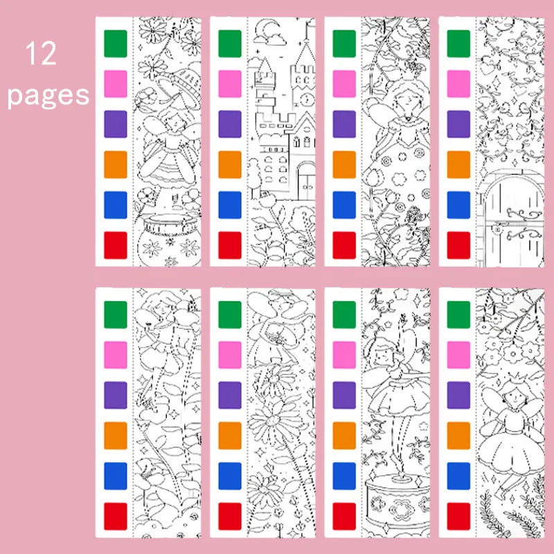 Portable Watercolor Painting Book for kids – 12 Sheets, Brush inc