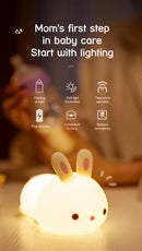 Rabbit night light – touch sensor RGB LED bunny lamp, USB rechargeable silicone nightlight
