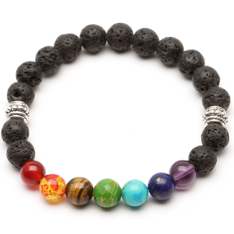 Classic 7 Chakra Energy Bracelet – Natural Volcanic Stone Yoga Meditation Jewelry