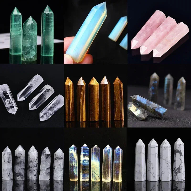 Natural Stone Crystal Point Wand – Rose Quartz, Amethyst, Obsidian & More – Reiki Healing & Home Décor