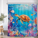 Undersea Cartoon Shower Curtain With Sea Turtle & Coral
