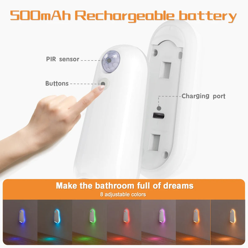 Toilet Night Light With Motion Sensor – RGB 7-Color Changing LED Bowl Light