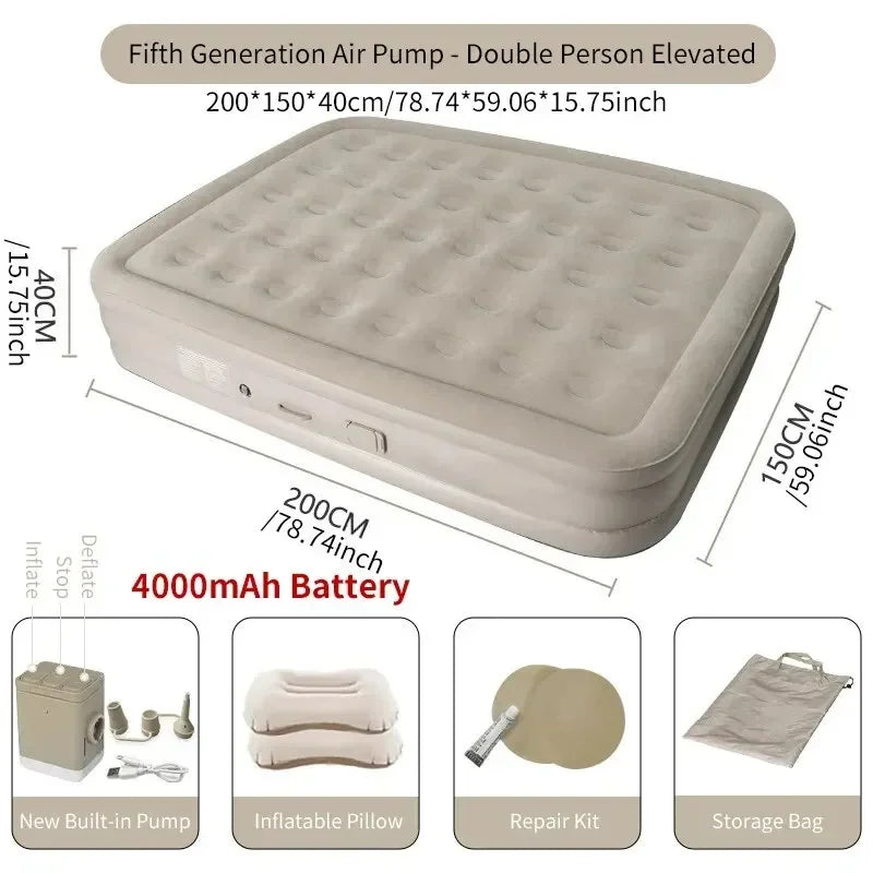 Double Inflatable Air Mattress With Built-in Pump Self-Inflating Camping Bed for Outdoor Indoor Use