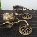 Metal Lotus Incense Burner Bowl with Handle – Antique Style Alloy Holder for Meditation & Decor