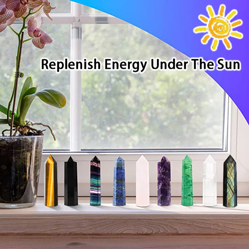 Natural Stone Crystal Point Wand – Rose Quartz, Amethyst, Obsidian & More – Reiki Healing & Home Décor