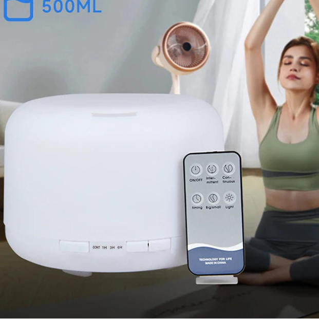 500ml essential oil diffuser with ultrasonic humidifier, timer function and colourful LED lighting