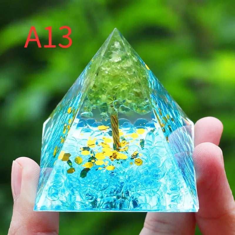 Orgone Pyramid Energy Generator With Amethyst And Peridot For Chakra Healing Meditation Room Decor