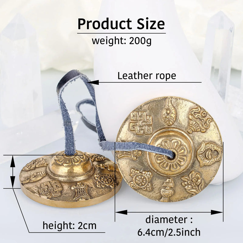 Handcrafted Tibetan Tingsha Cymbal Bell With 8 Auspicious Symbols – 6.5cm