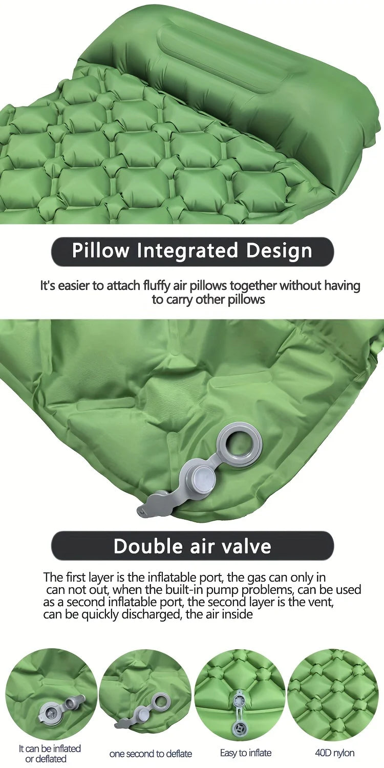 Outdoor Camping Inflatable Sleeping Pad With Built-in Pump And Pillow