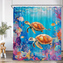 Undersea Cartoon Shower Curtain With Sea Turtle & Coral