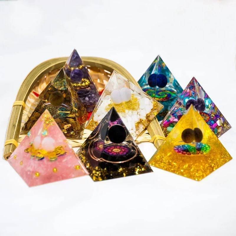 Natural Crystal Energy Pyramid – Peridot & Amethyst Reiki Healing Chakra Decor