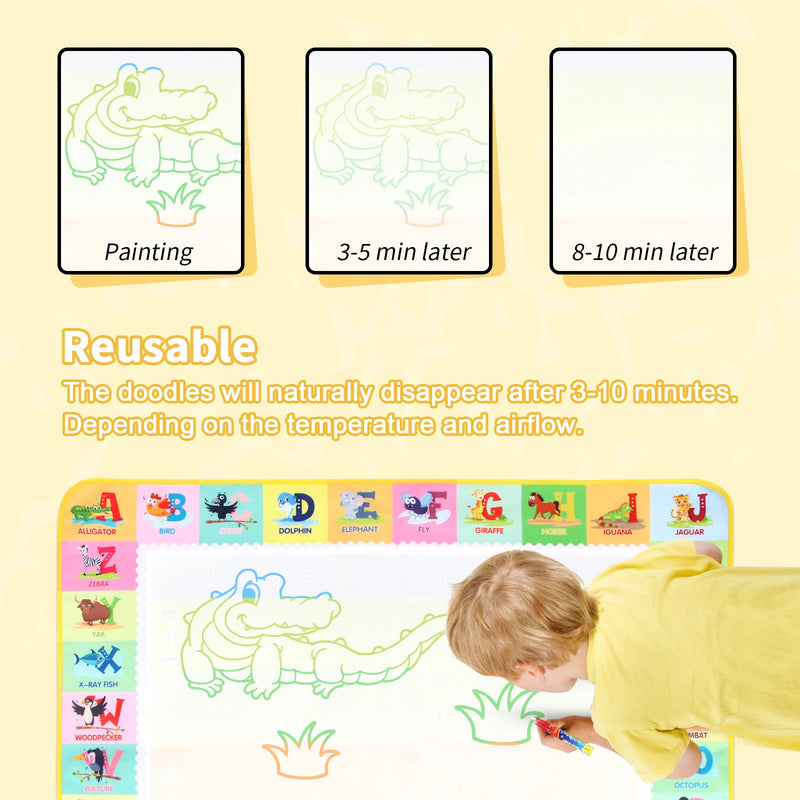 Magic Water Drawing Mat for Kids – 100x80CM Reusable Montessori Doodle Board with Pens & Stencils