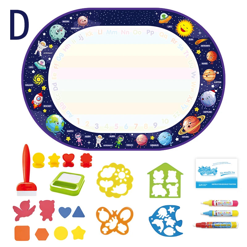 Magic Water Drawing Mat for Kids – 100x80CM Reusable Montessori Doodle Board with Pens & Stencils