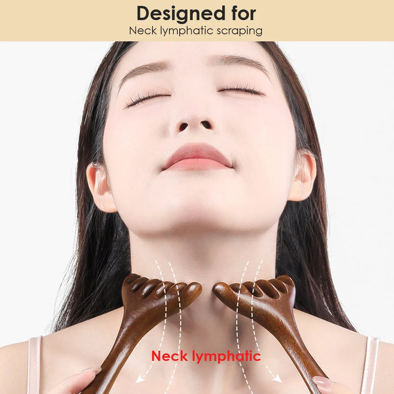 Six-Claw Wooden Head Massage Comb – Natural Sandalwood Gua Sha Tool for Scalp & Body Relaxation
