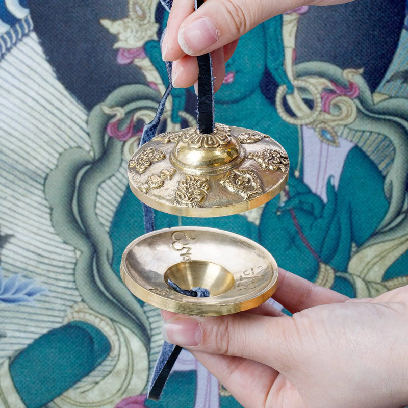 Handcrafted Tibetan Tingsha Cymbal Bell With 8 Auspicious Symbols – 6.5cm