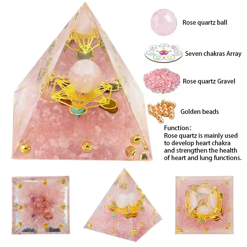 Natural Crystal Energy Pyramid – Peridot & Amethyst Reiki Healing Chakra Decor