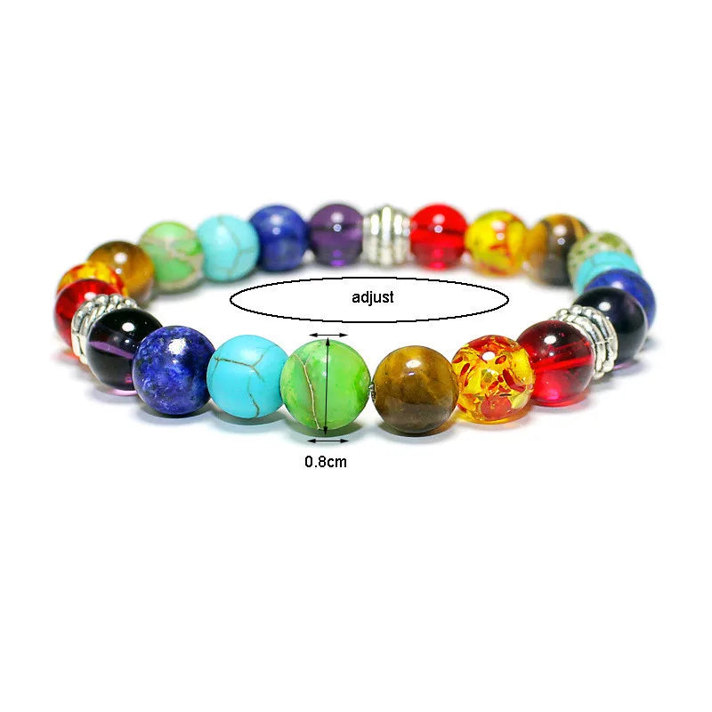 Classic 7 Chakra Energy Bracelet – Natural Volcanic Stone Yoga Meditation Jewelry