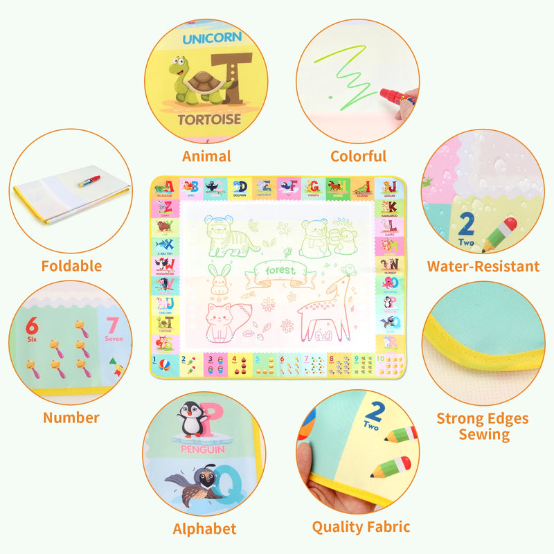 Magic Water Drawing Mat for Kids – 100x80CM Reusable Montessori Doodle Board with Pens & Stencils