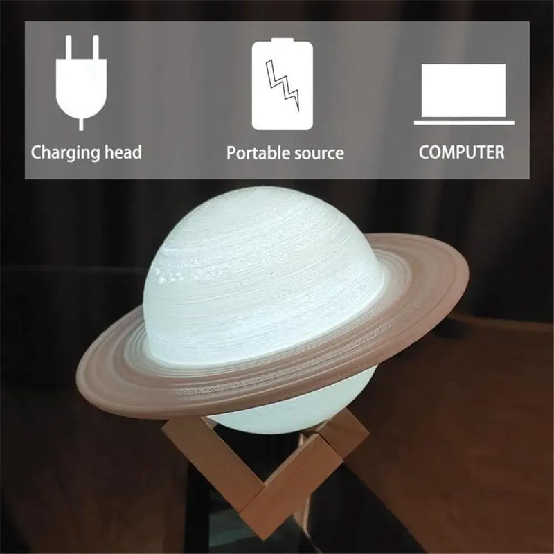 3D Print Saturn Night Lamp 16 Colors Remote Touch Control Bedside Lamp Bedroom Moon Light