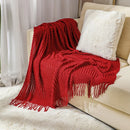 Khaki Chunky Knitted Blanket with Tassels – Luxury Farmhouse Throw for Bed, Sofa, or Travel