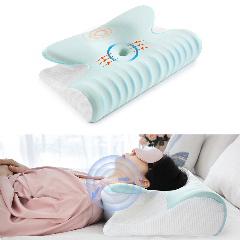 Memory Foam Pillow Bed Orthopedic Rebound Butterfly Shaped for Neck Pain Cervical Neck Stretcher