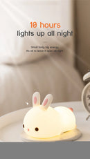 Rabbit night light – touch sensor RGB LED bunny lamp, USB rechargeable silicone nightlight
