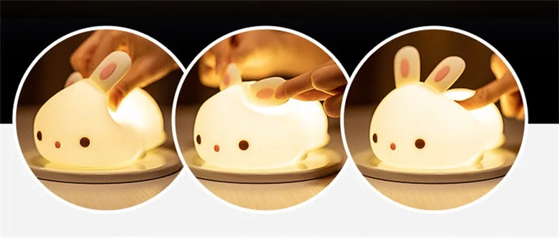 Rabbit night light – touch sensor RGB LED bunny lamp, USB rechargeable silicone nightlight