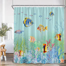 Undersea Cartoon Shower Curtain With Sea Turtle & Coral