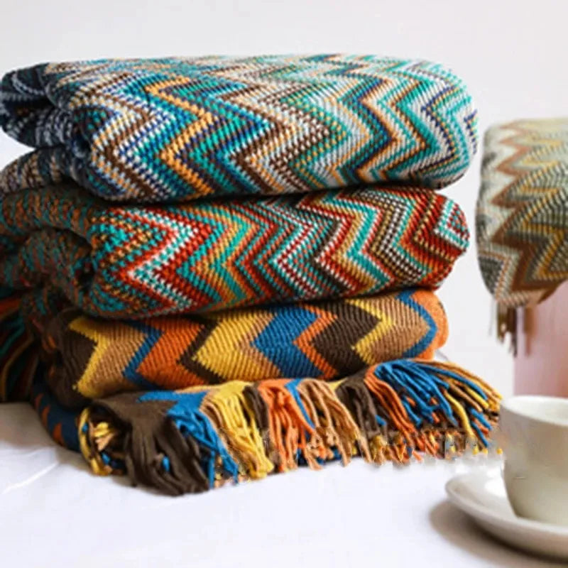 Boho Bed Plaid Blanket – Aztec Baja Sofa Cover, Decor Throw, Wall Hanging Tapestry, Rug Cobertor