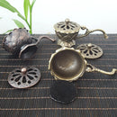 Metal Lotus Incense Burner Bowl with Handle – Antique Style Alloy Holder for Meditation & Decor