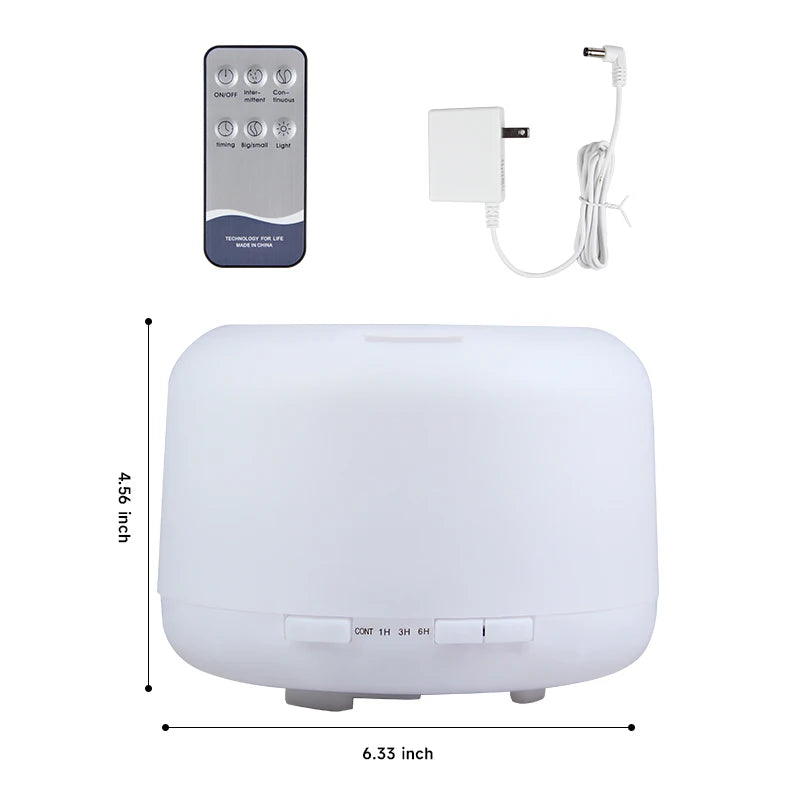 500ml essential oil diffuser with ultrasonic humidifier, timer function and colourful LED lighting