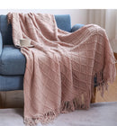 Khaki Chunky Knitted Blanket with Tassels – Luxury Farmhouse Throw for Bed, Sofa, or Travel