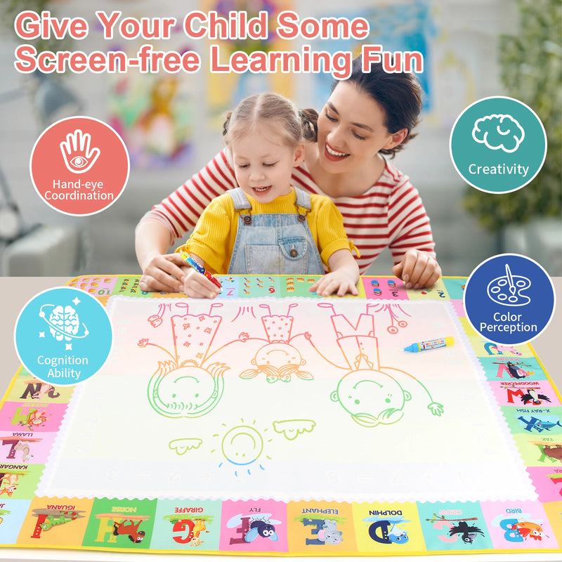 Magic Water Drawing Mat for Kids – 100x80CM Reusable Montessori Doodle Board with Pens & Stencils