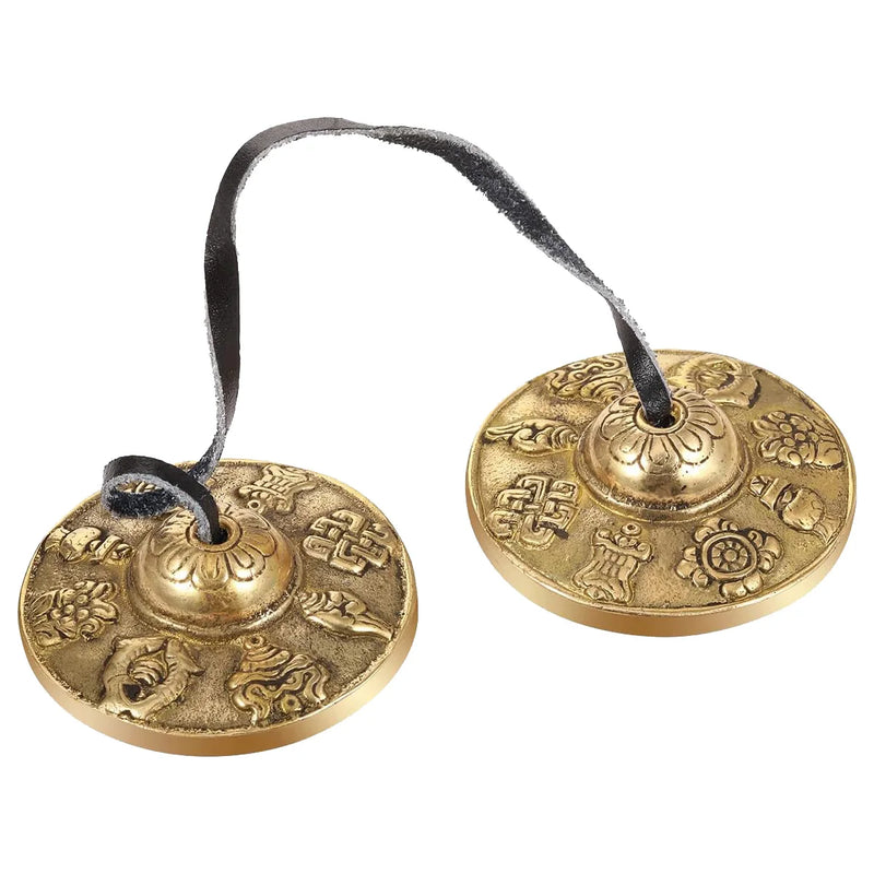 Handcrafted Tibetan Tingsha Cymbal Bell With 8 Auspicious Symbols – 6.5cm