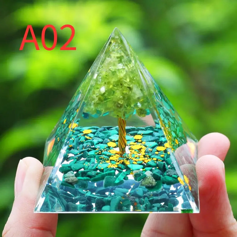 Orgone Pyramid Energy Generator With Amethyst And Peridot For Chakra Healing Meditation Room Decor