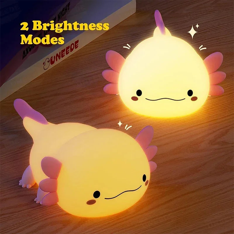 Cute Axolotl Silicone Night Light – Touch-Control Rechargeable Lamp for Kids & Nursery