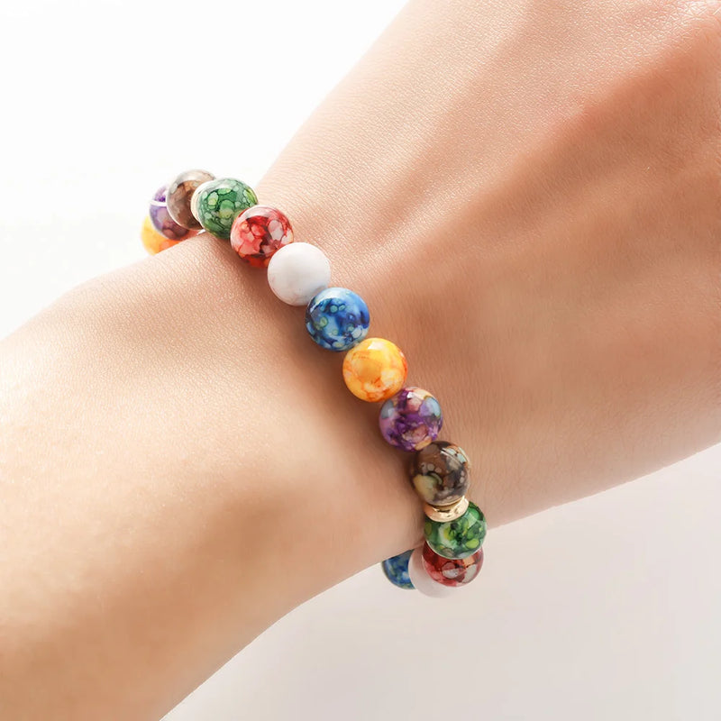 Classic 7 Chakra Energy Bracelet – Natural Volcanic Stone Yoga Meditation Jewelry