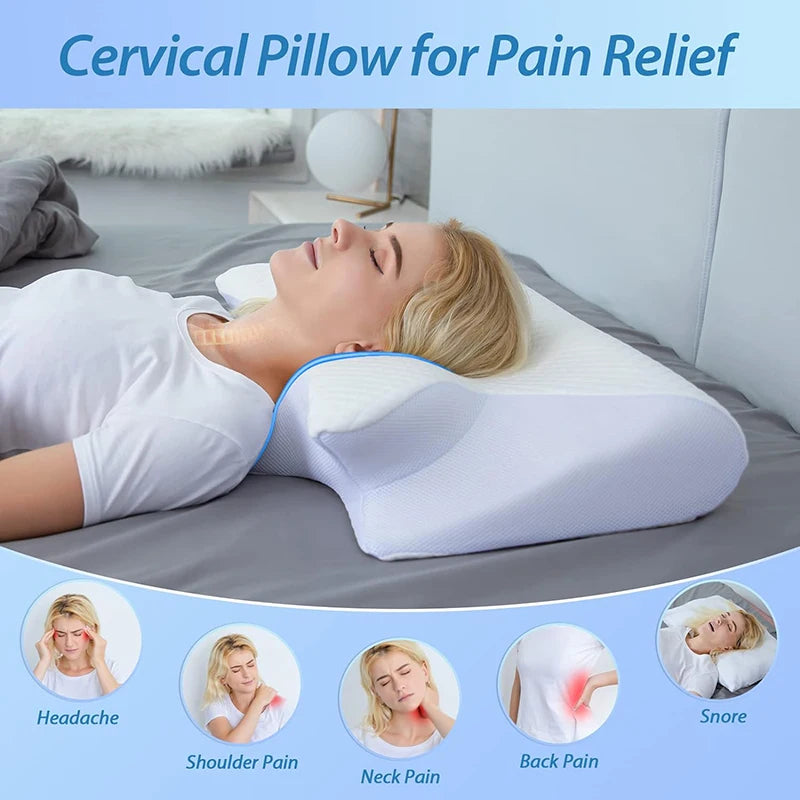 Memory Foam Cervical Pillow - 2-in-1 Ergonomic Contour Orthopedic Pillow for Neck Pain Relief