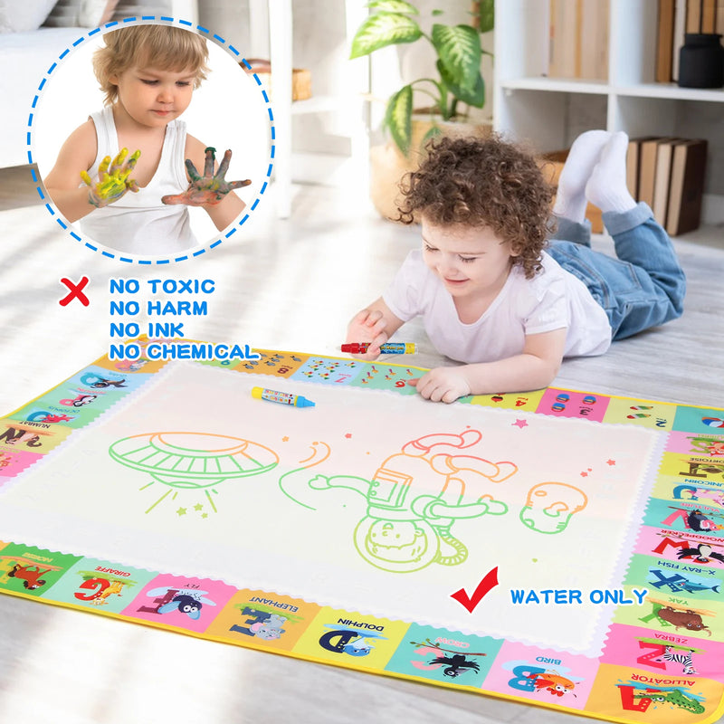 Magic Water Drawing Mat for Kids – 100x80CM Reusable Montessori Doodle Board with Pens & Stencils