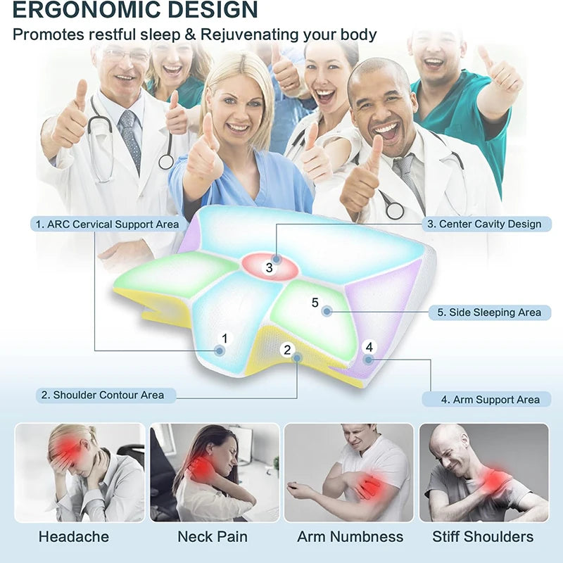Memory Foam Cervical Pillow - 2-in-1 Ergonomic Contour Orthopedic Pillow for Neck Pain Relief