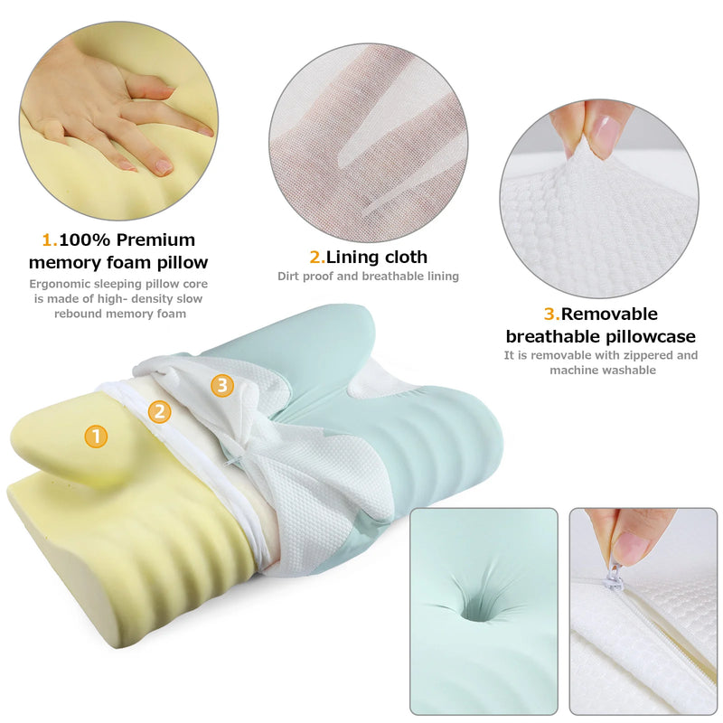 Memory Foam Pillow Bed Orthopedic Rebound Butterfly Shaped for Neck Pain Cervical Neck Stretcher